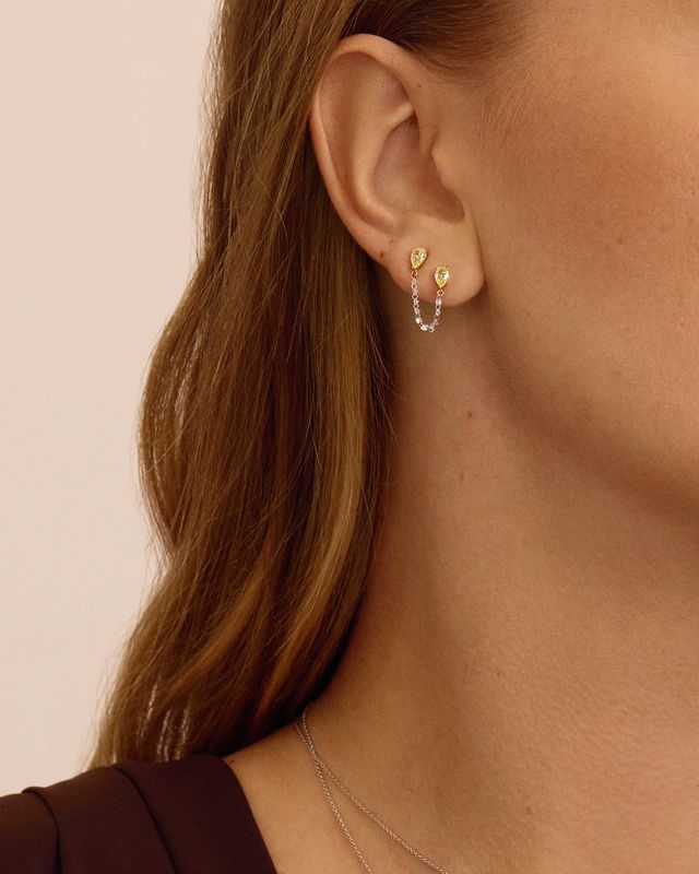 Yellow and White Diamond Floating Earring Chain