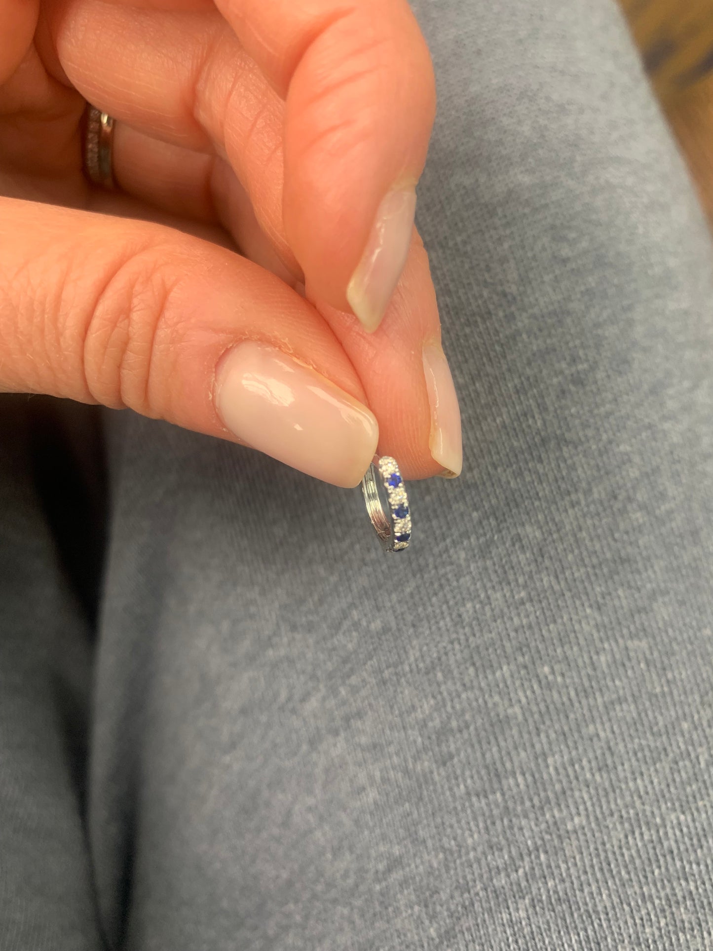 Alternating Diamond and Sapphire Petite Hoop Earrings