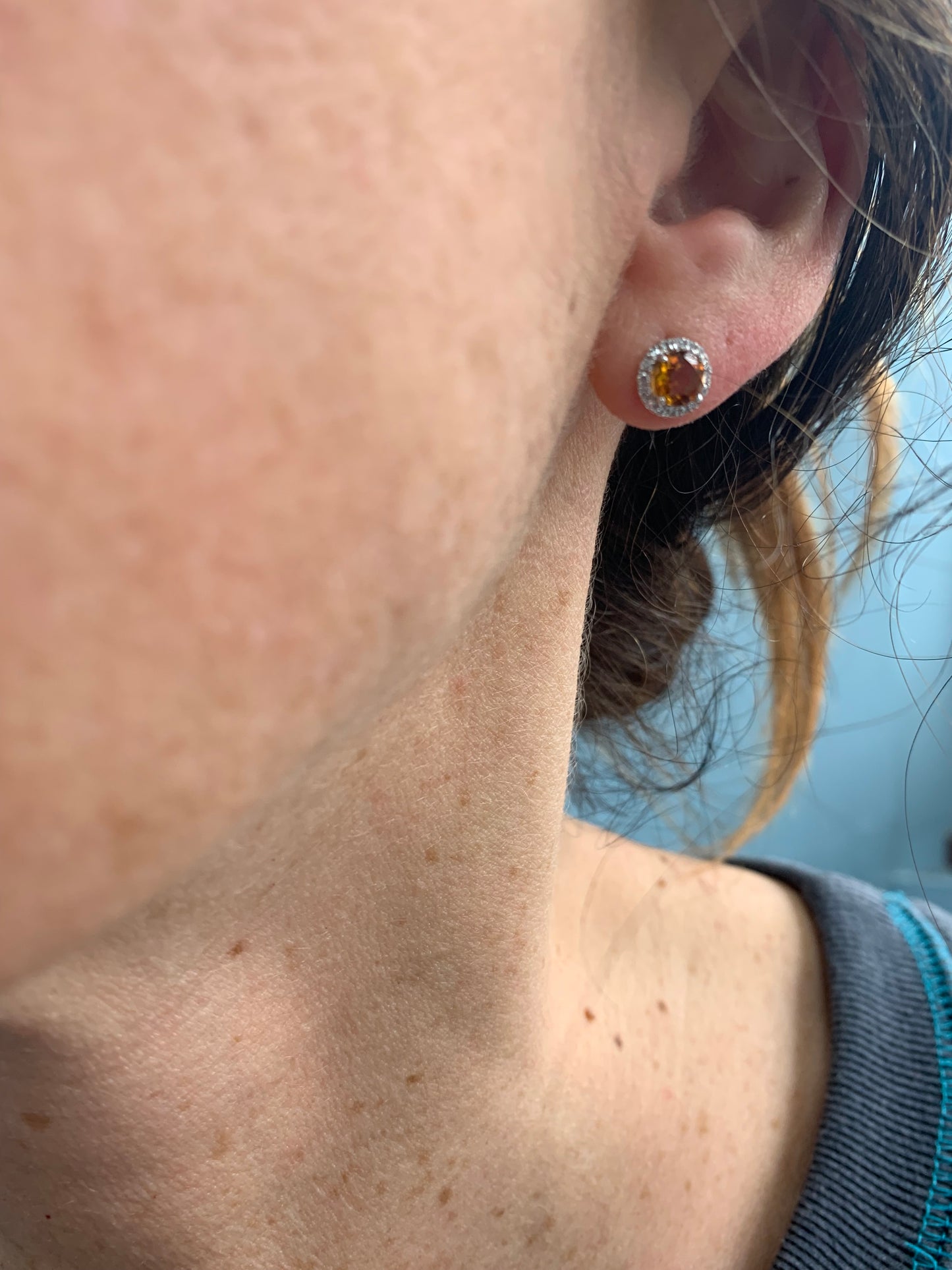 Citrine and Diamond Halo Stud Earrings