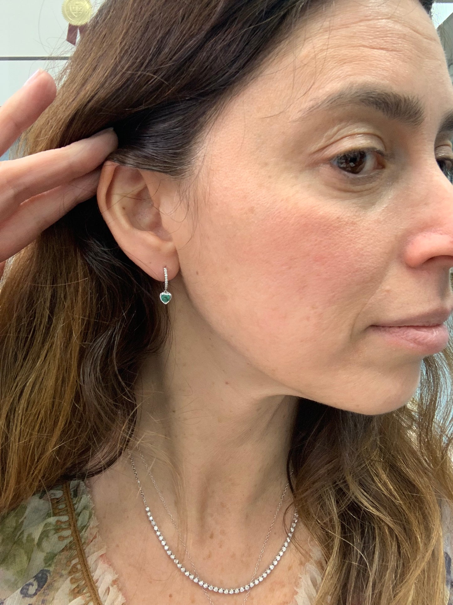 Heart Shape Green Emerald Huggie Hoops