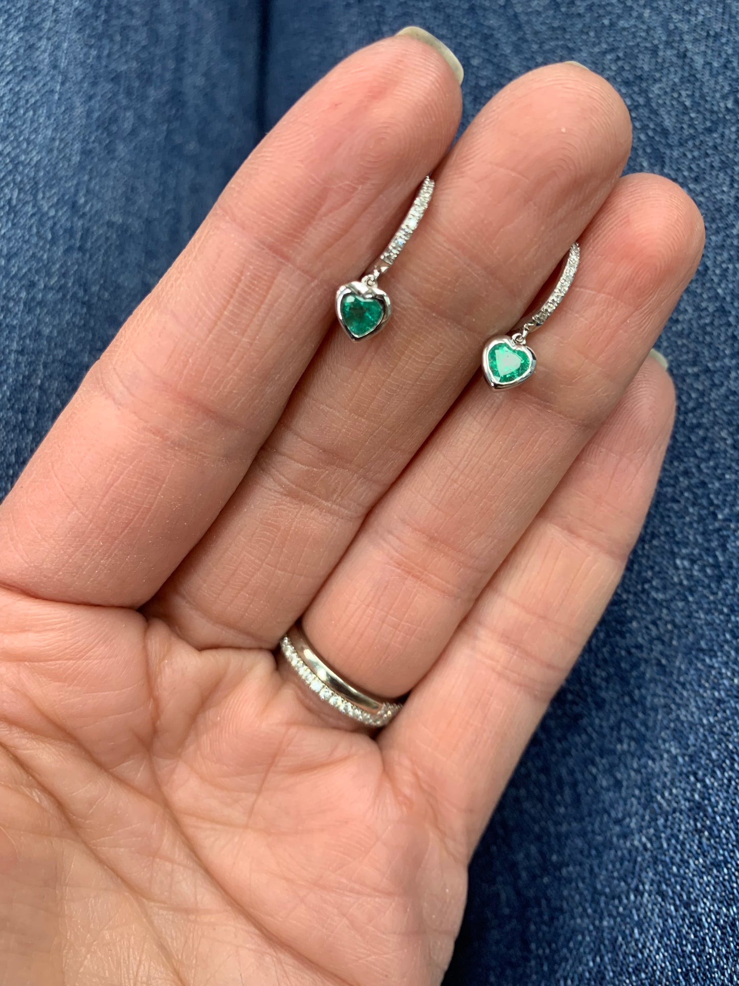 Heart Shape Green Emerald Huggie Hoops