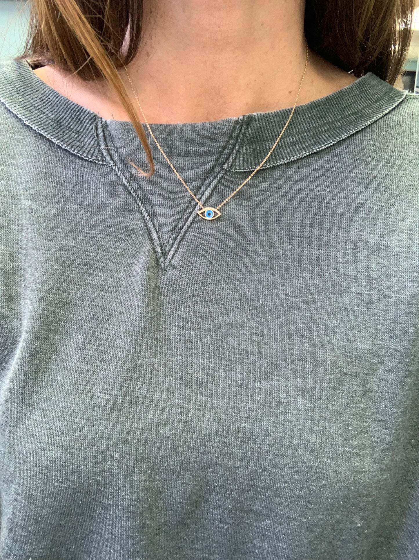 Half Diamond and Enamel Evil Eye Necklace