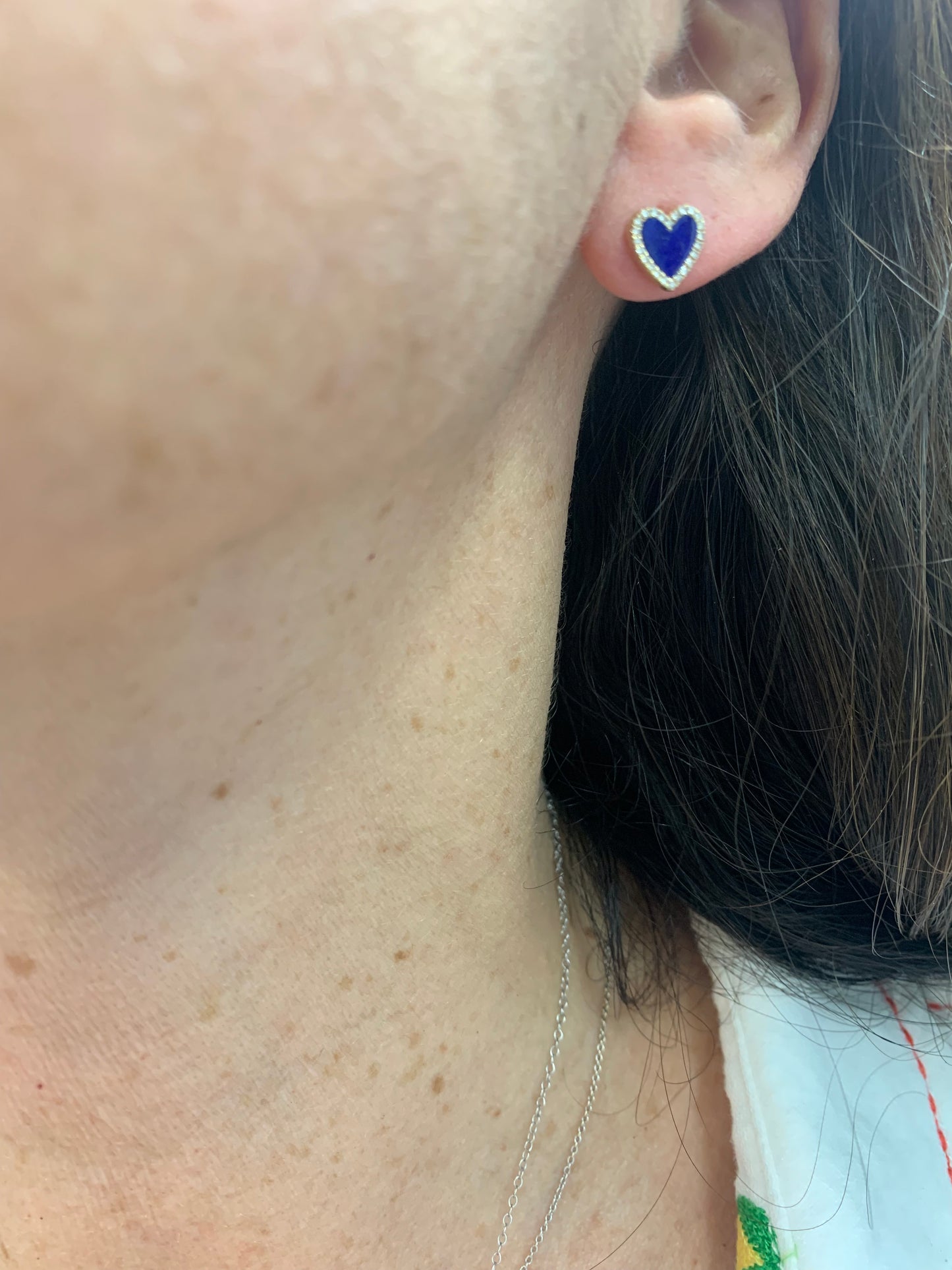 Lapis and Diamond Heart Stud Earrings