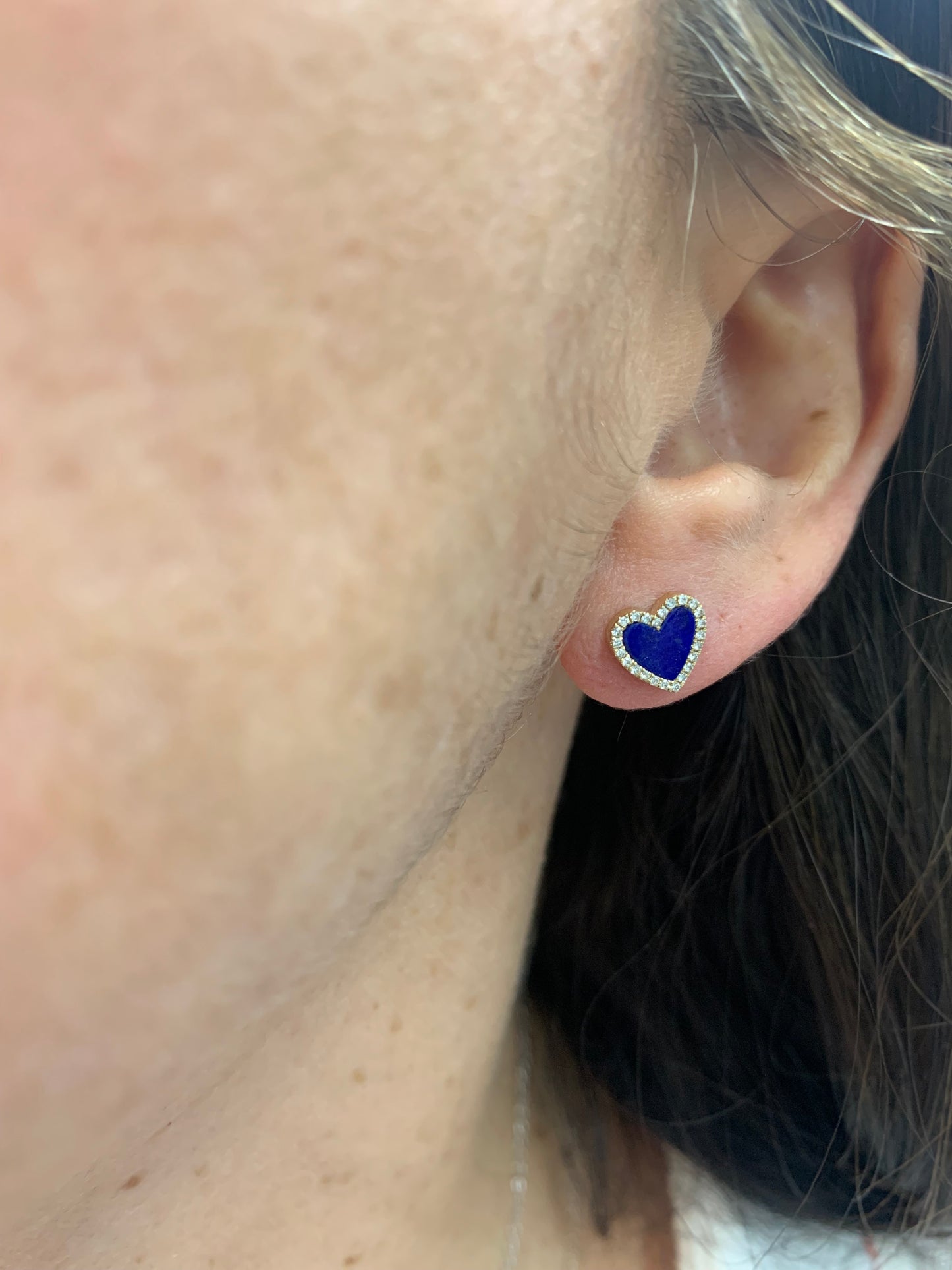 Lapis and Diamond Heart Stud Earrings