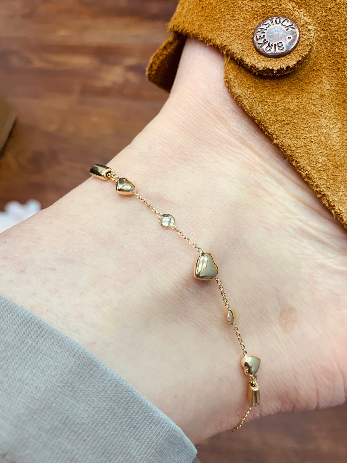 Yellow Gold Puffy Heart Bracelet/Anklet