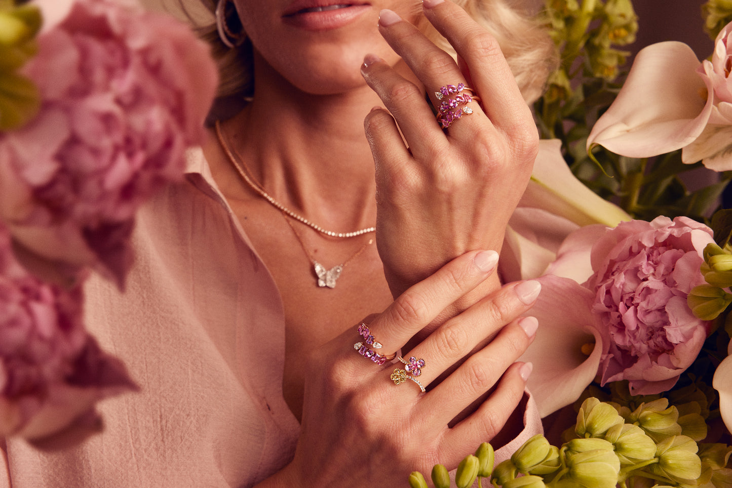Pink Sapphire and Diamond Mixed Cut Ring