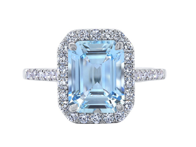 Aquamarine and Diamond Halo Ring