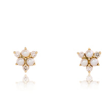 Load image into Gallery viewer, Petite Pearl and Diamond Cluster Stud Earrings