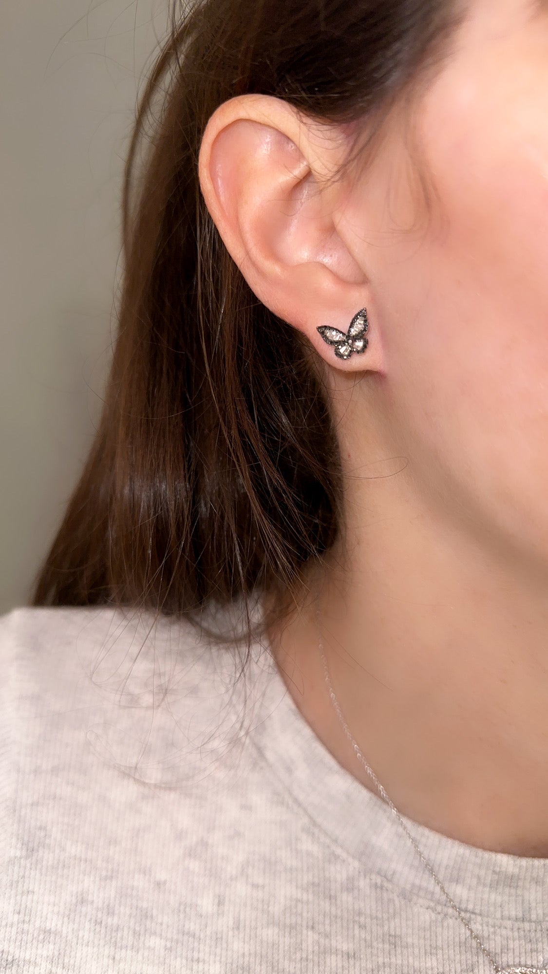 Romantic Black and White Diamond Butterfly Earrings