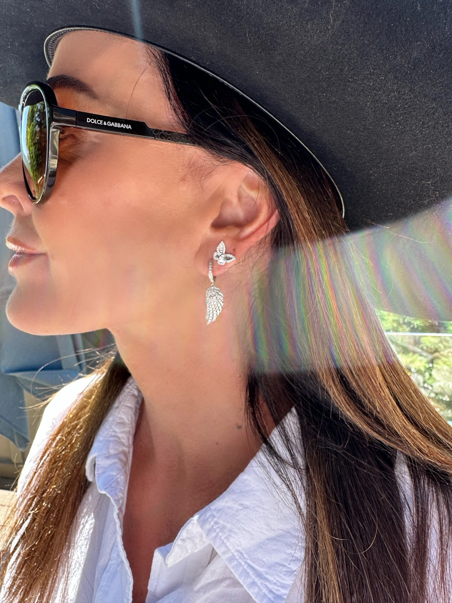 Diamond Small Angel Wing Dangle Earrings