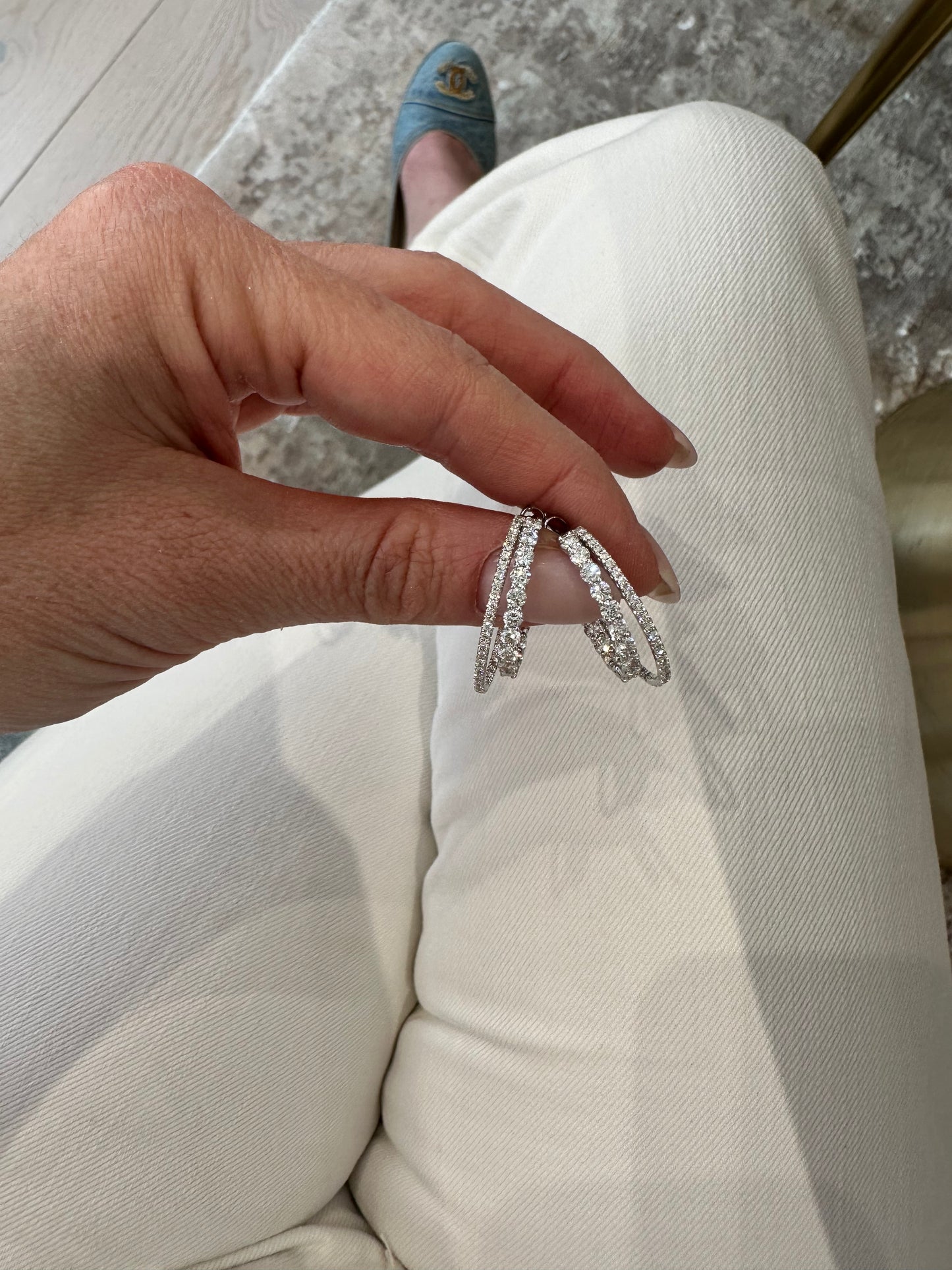 Small Double Diamond Hoop Earrings