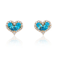 Load image into Gallery viewer, Chubby Topaz and Diamond Heart Stud Earrings