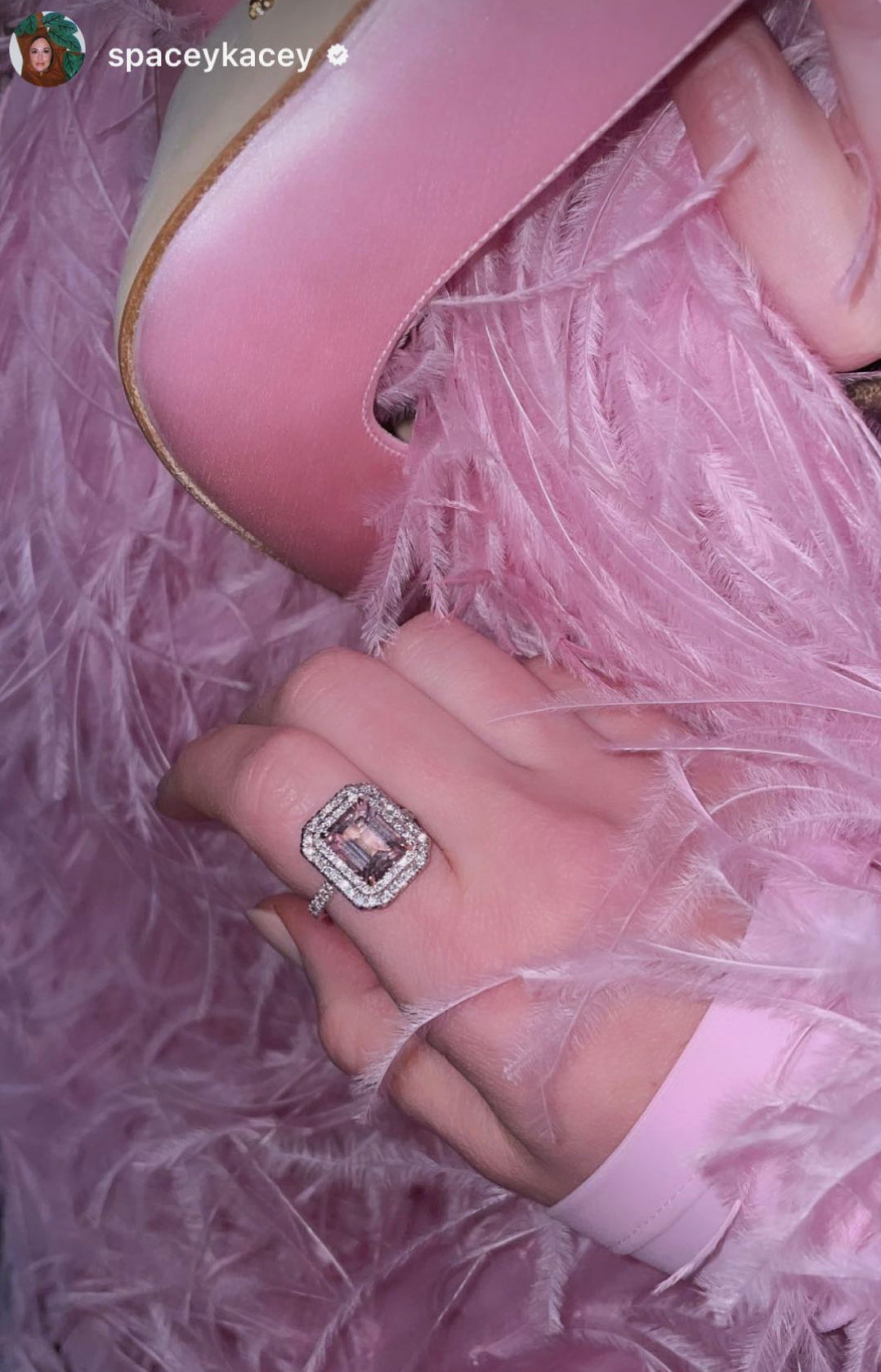 Morganite and Double Diamond Halo Ring