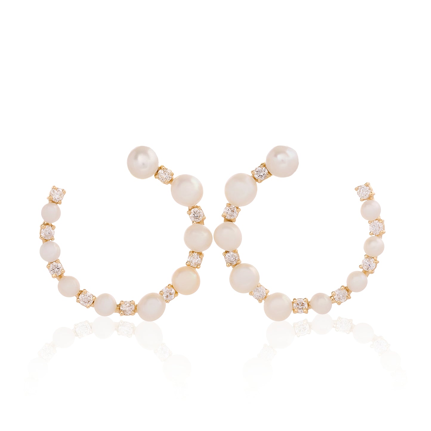 Curved Pearl and Diamond Earrings