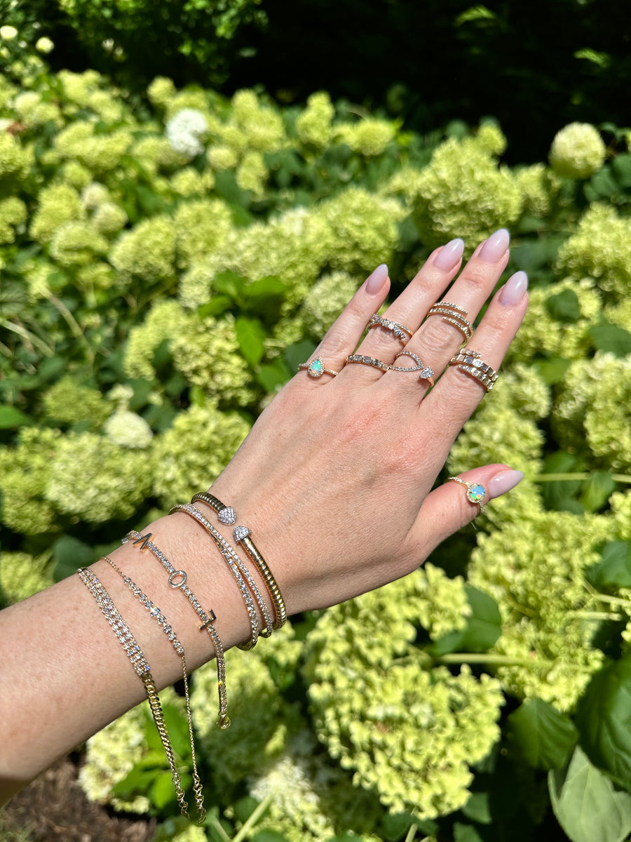 Half Way Bezel Set Emerald Cut Diamond Band Nicole Rose Fine Jewelry