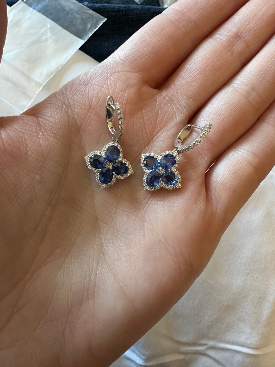 Sapphire and Diamond Petal Earrings Nicole Rose Fine Jewelry