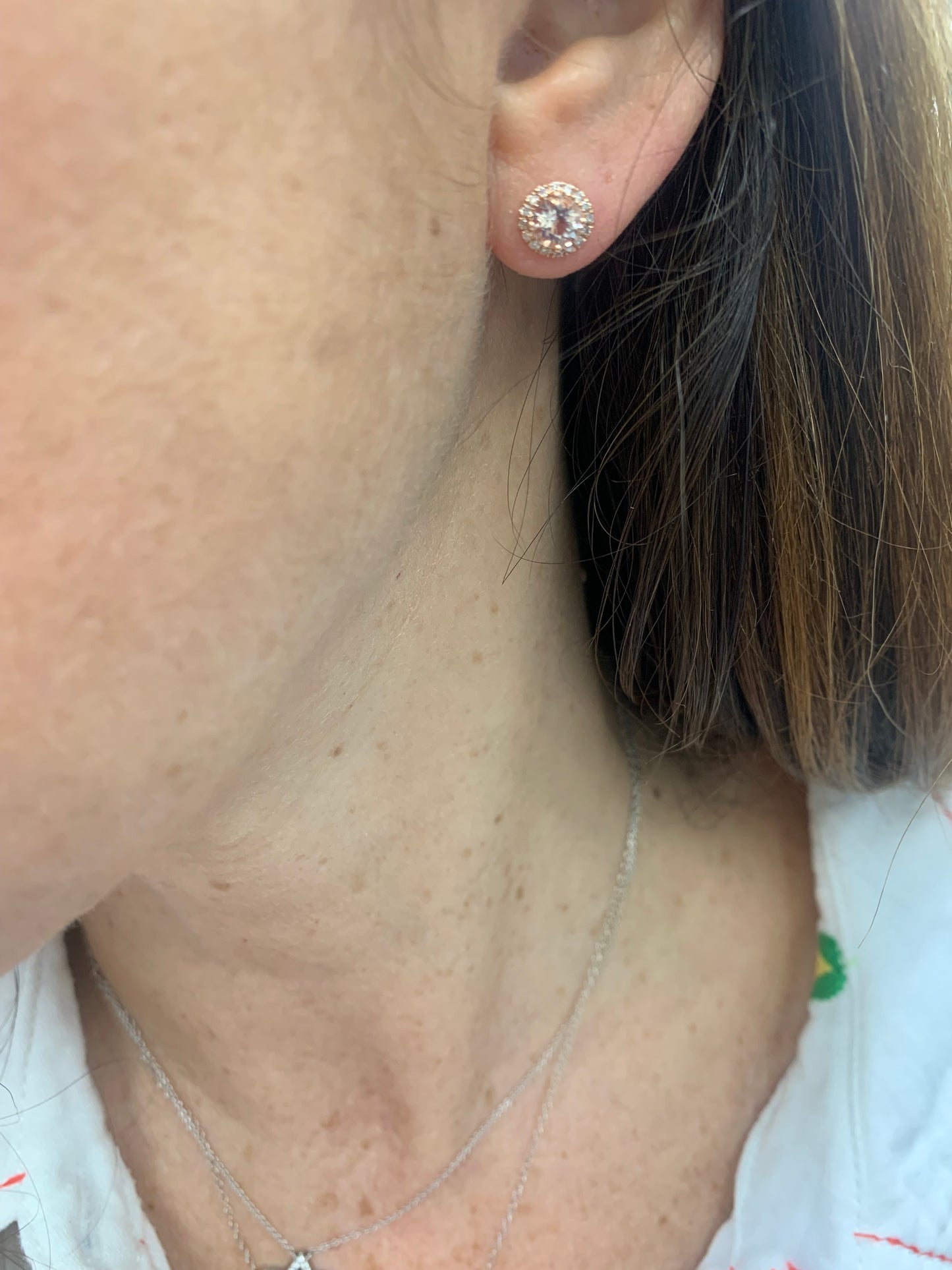 Morganite and Diamond Halo Stud Earrings.