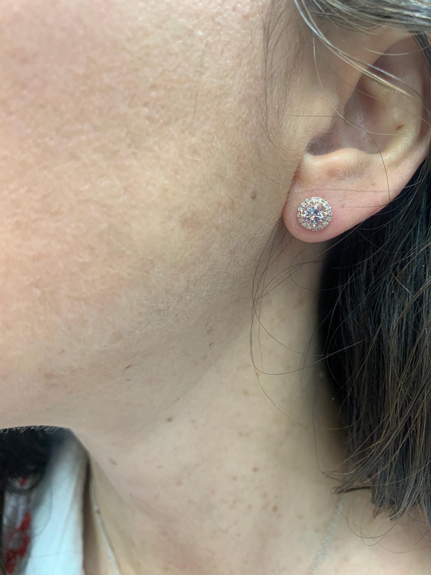 Morganite and Diamond Halo Stud Earrings.