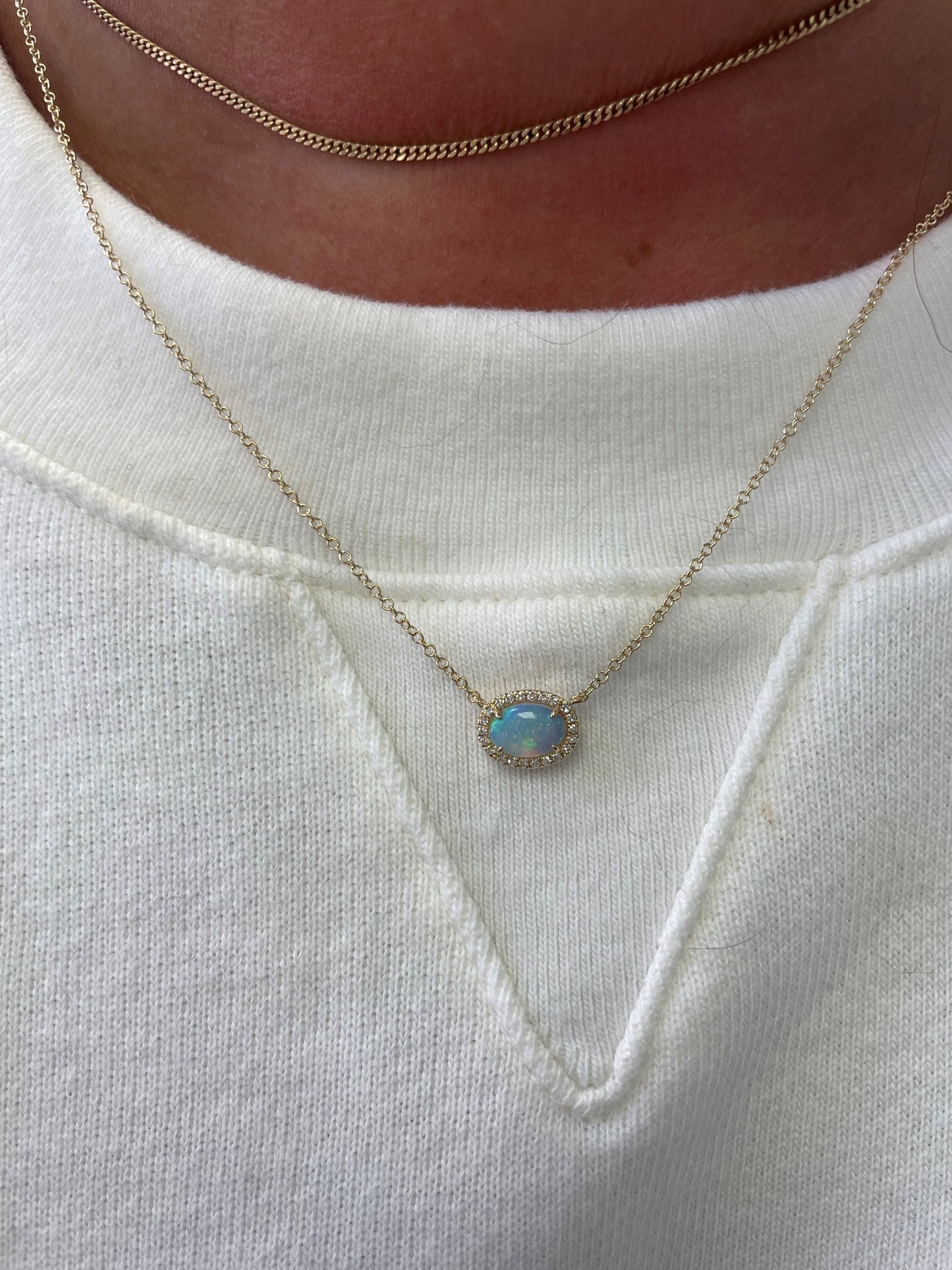 Oval and Diamond Halo East and West Pendant - Two