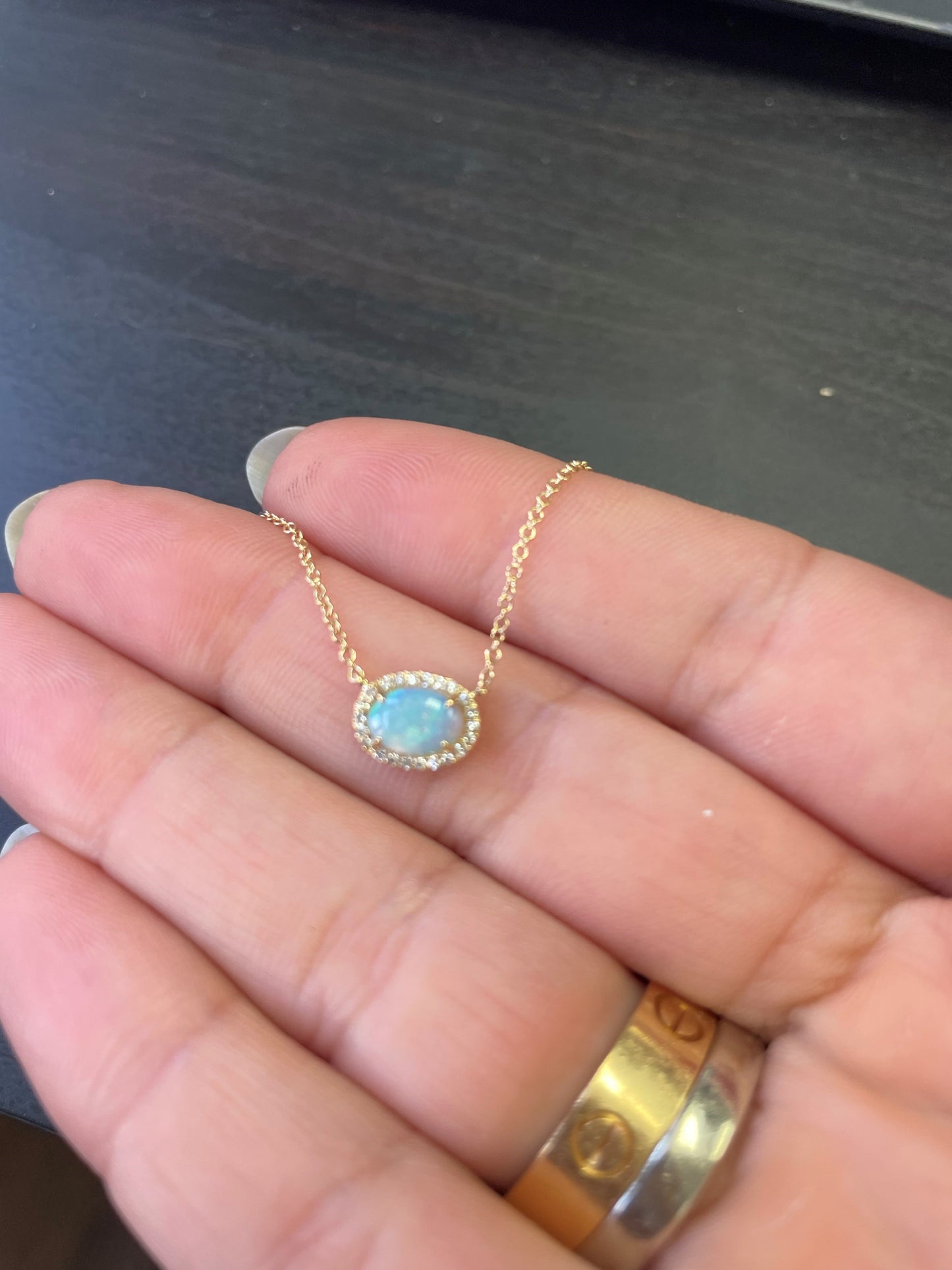 Oval and Diamond Halo East and West Pendant - Four