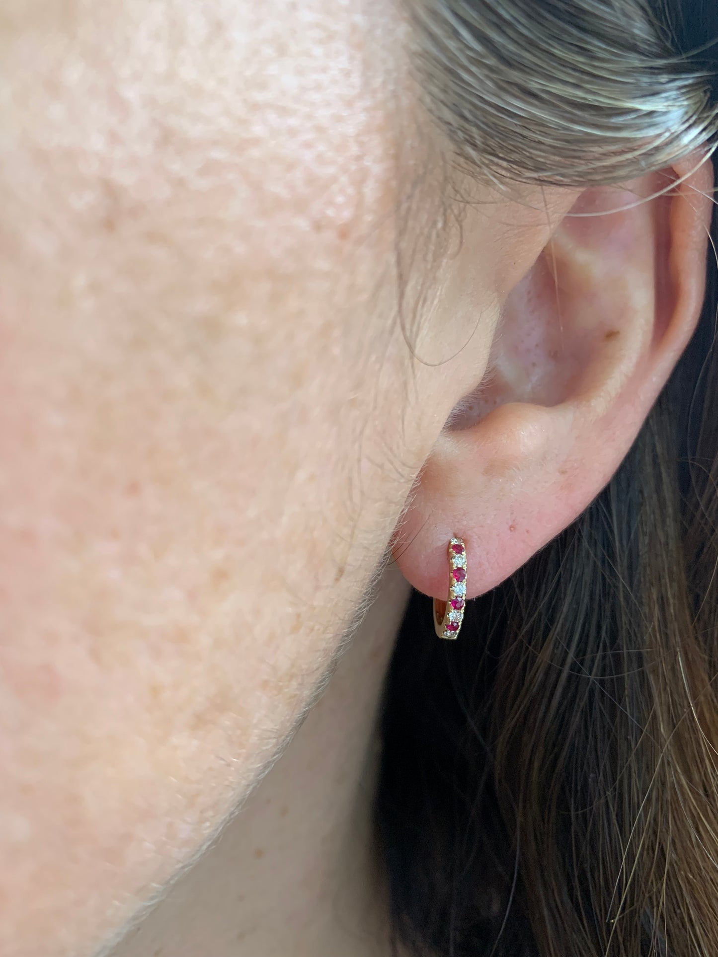 Alternating Diamond and Ruby Petite Hoop Earrings