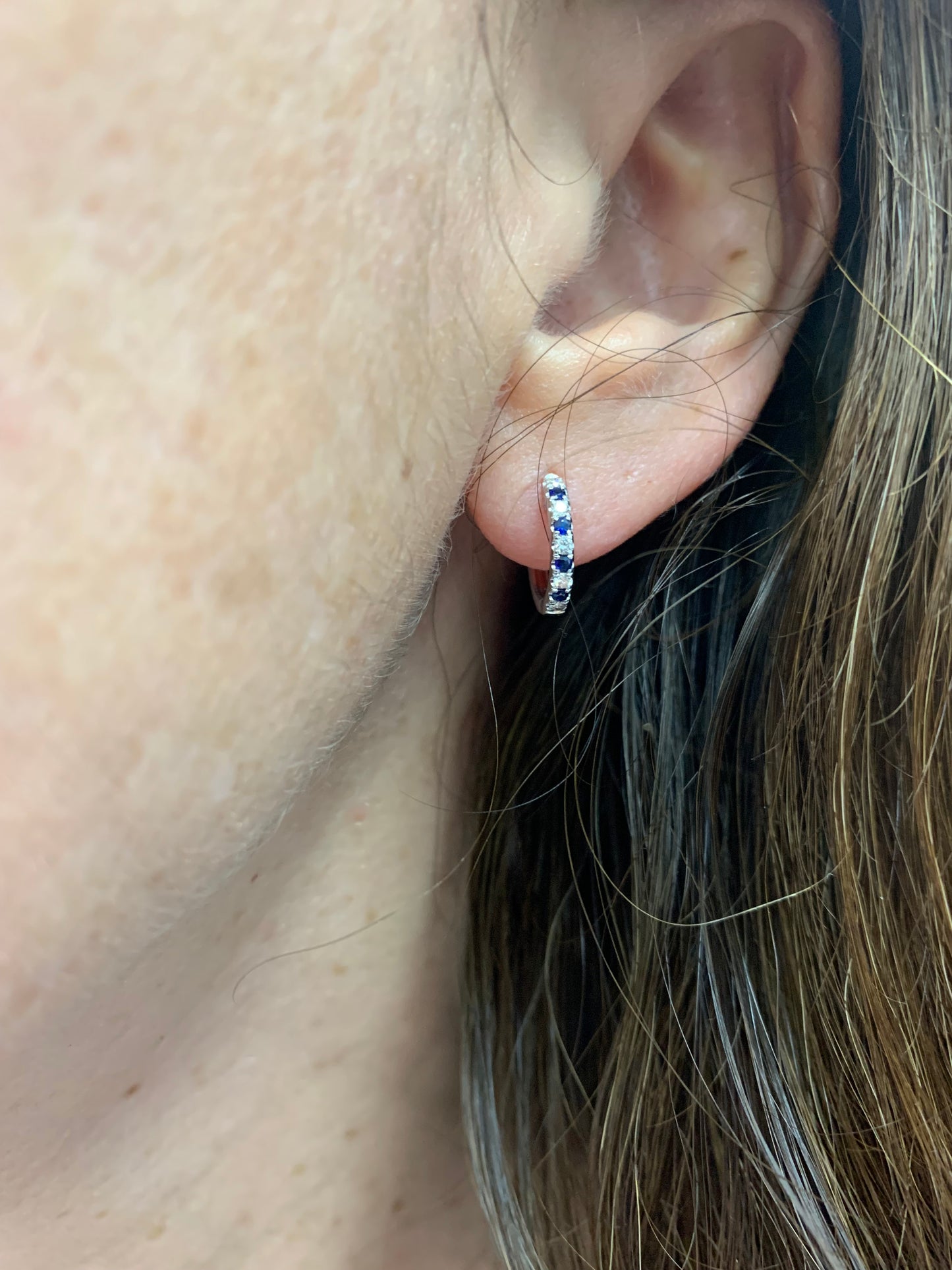 Alternating Diamond and Sapphire Petite Hoop Earrings