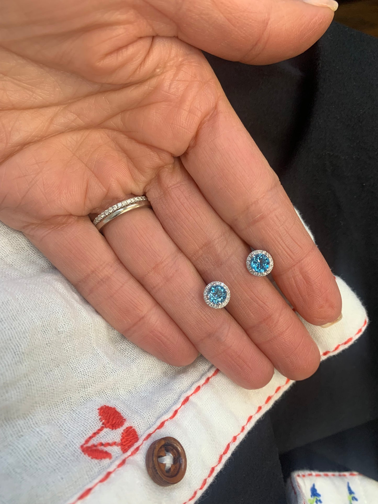Swiss Blue Topaz and Diamond Stud Earrings