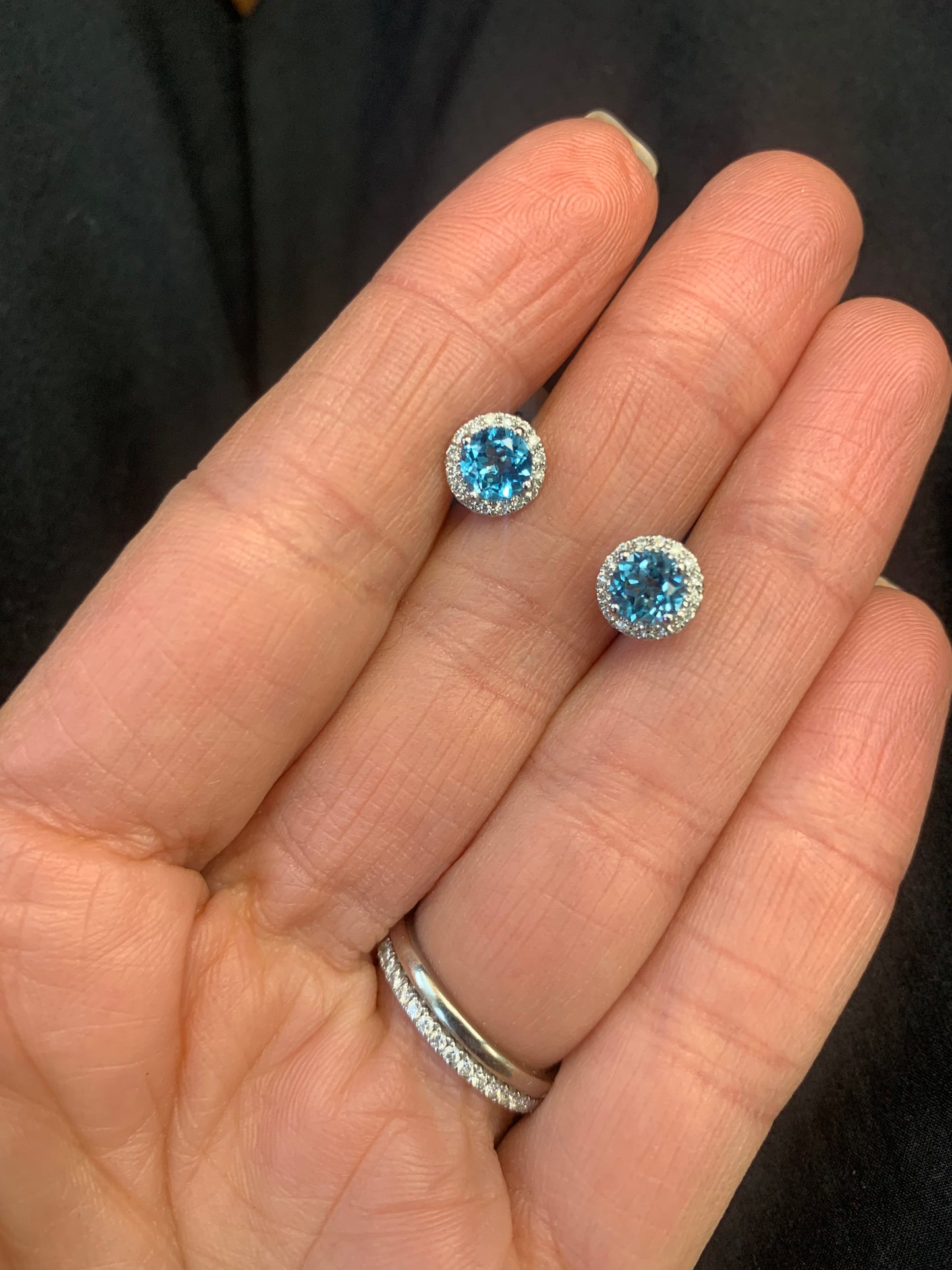 Swiss Blue Topaz and Diamond Stud Earrings