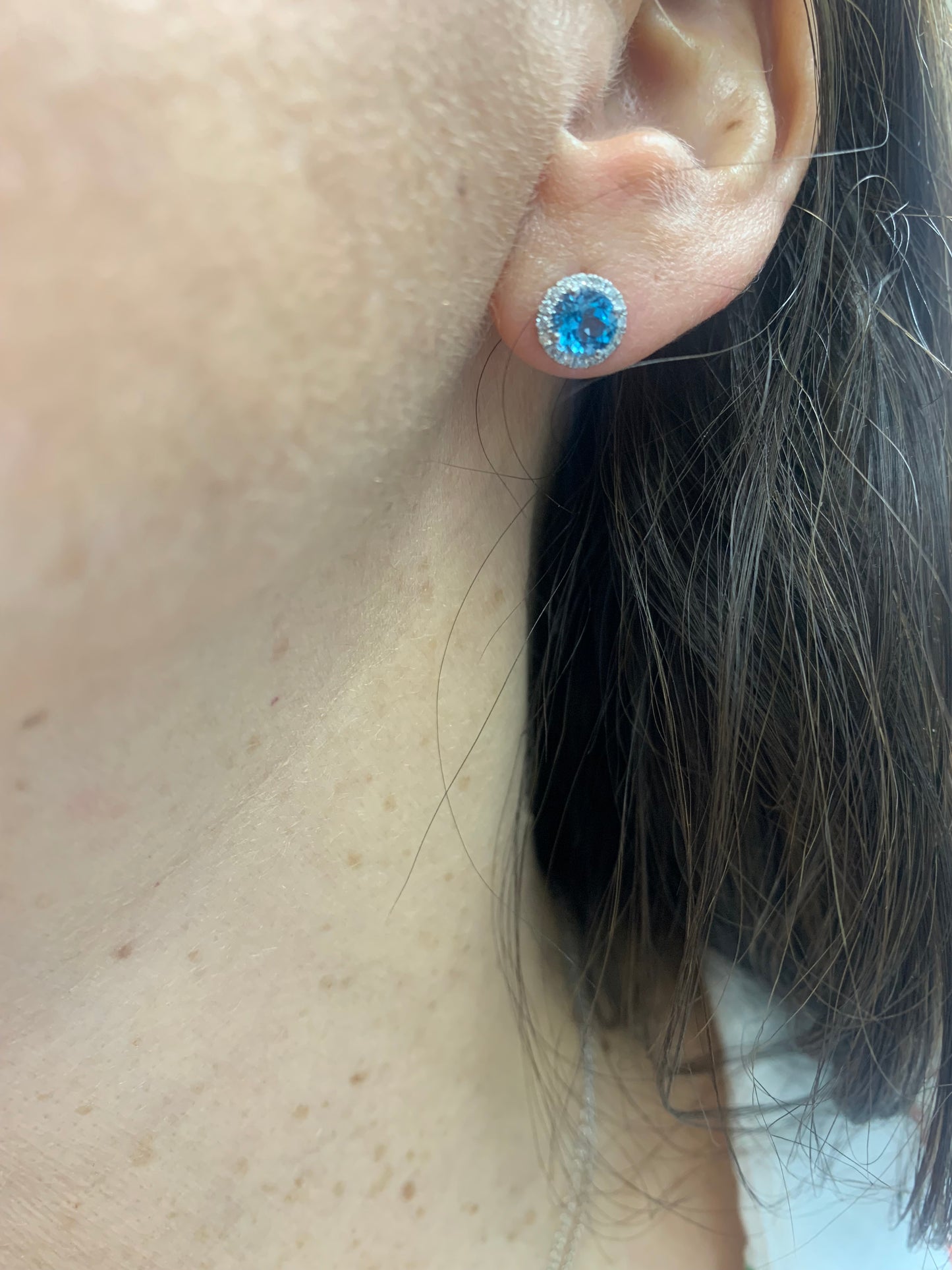 Swiss Blue Topaz and Diamond Stud Earrings