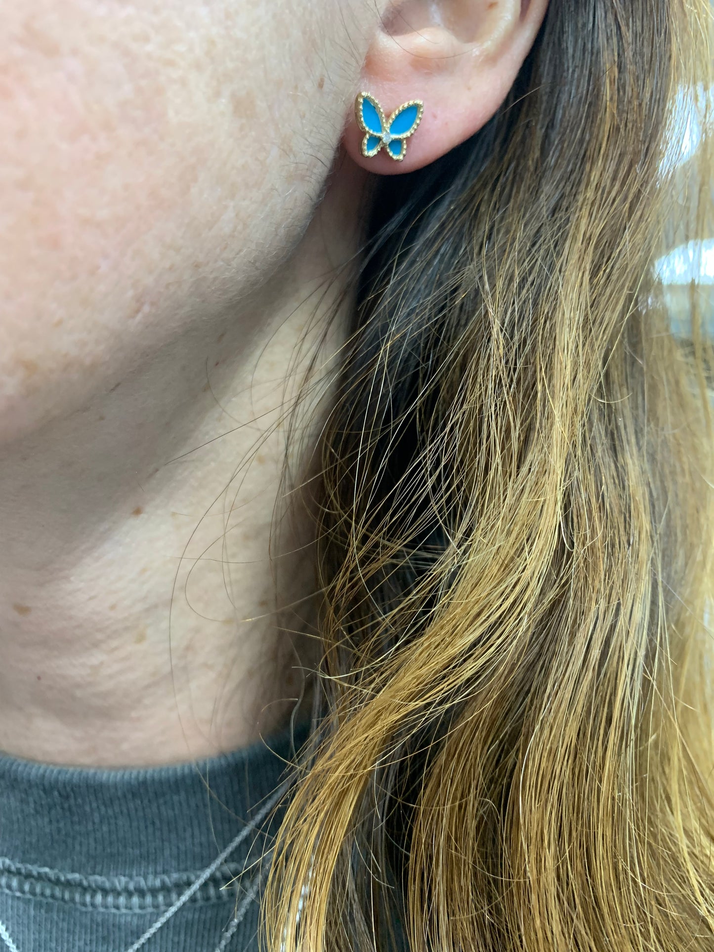 Turquoise and Diamond Butterfly Earrings