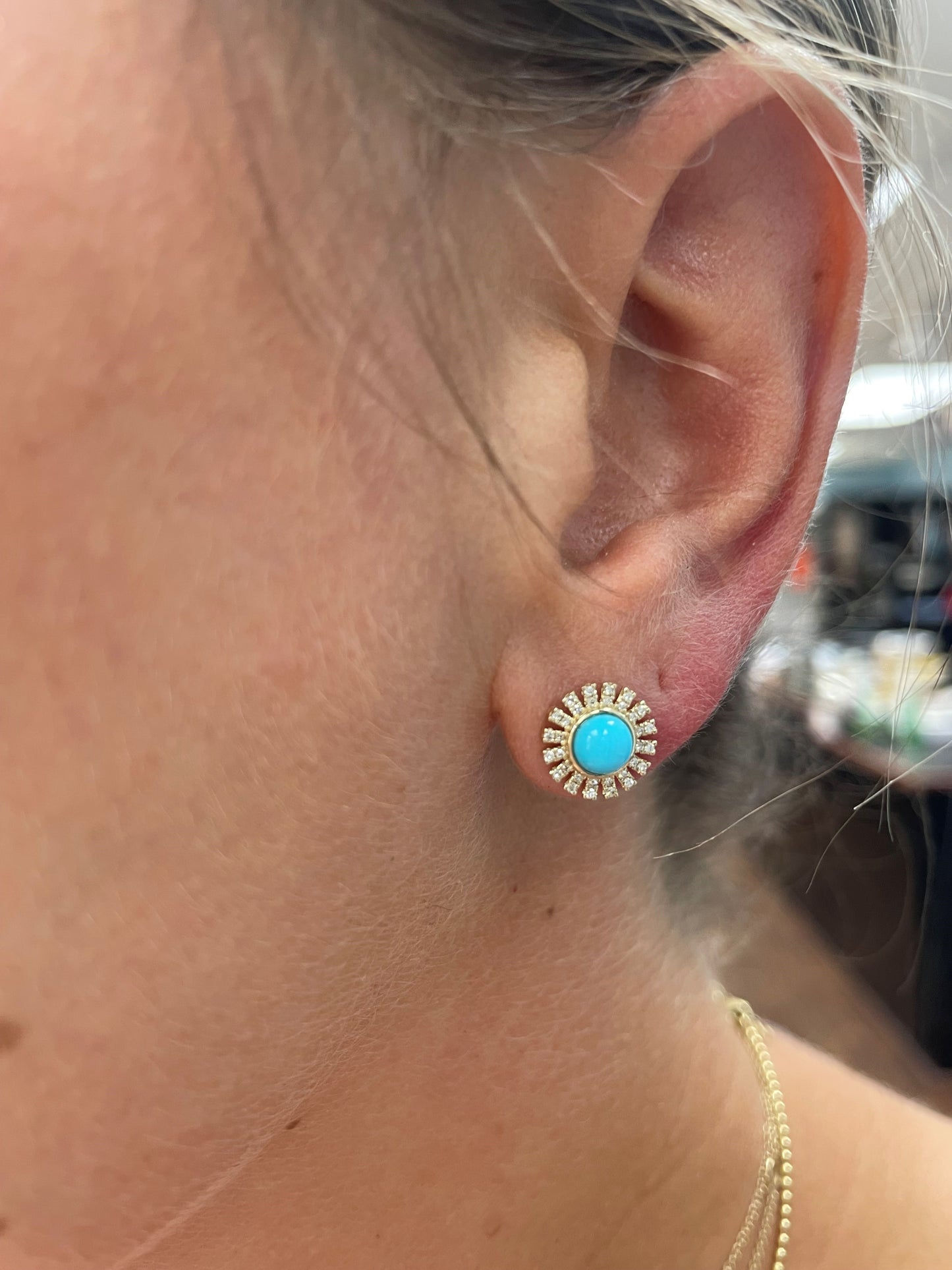 Turquoise Sun and Diamond Earrings