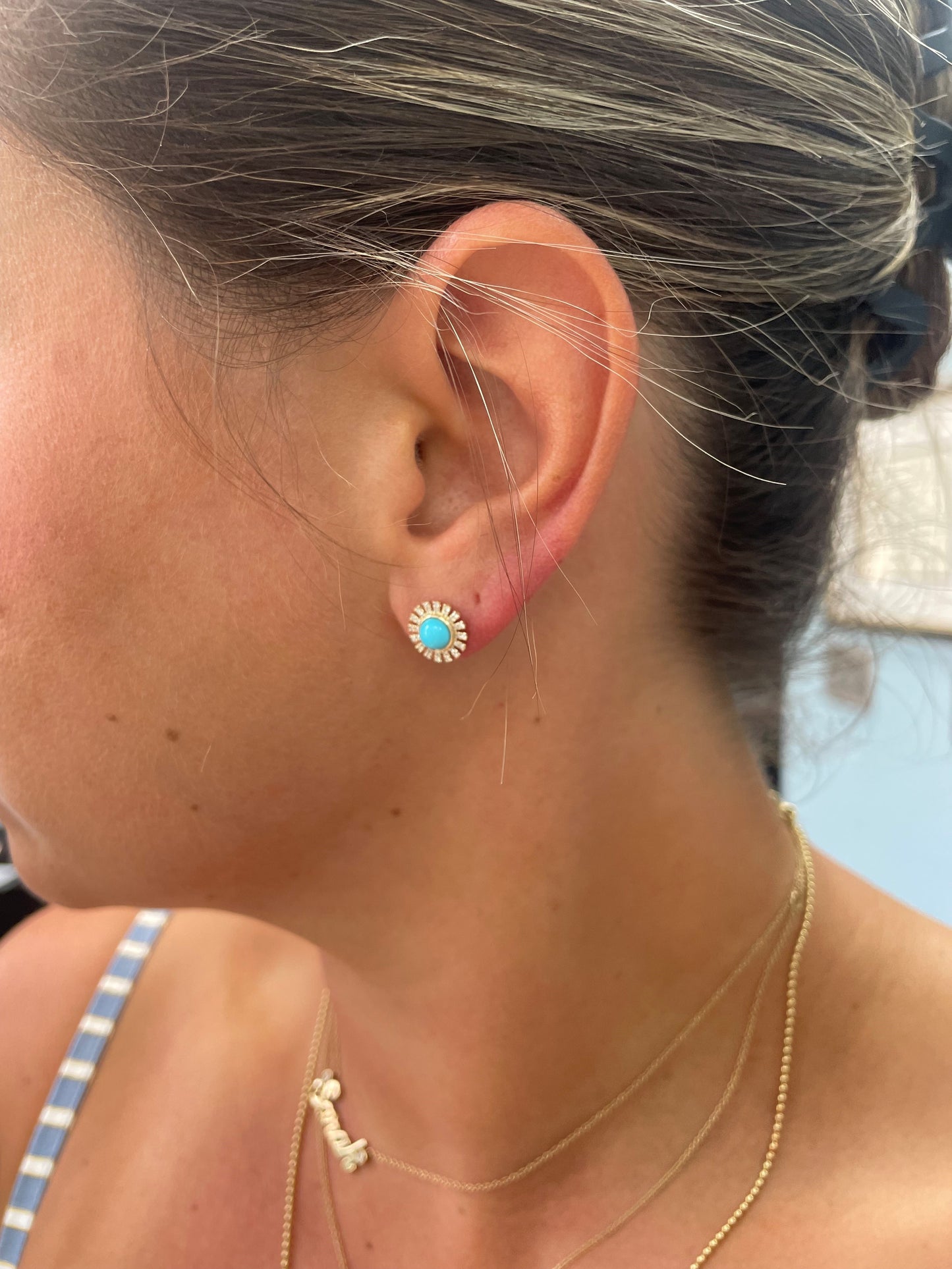 Turquoise Sun and Diamond Earrings