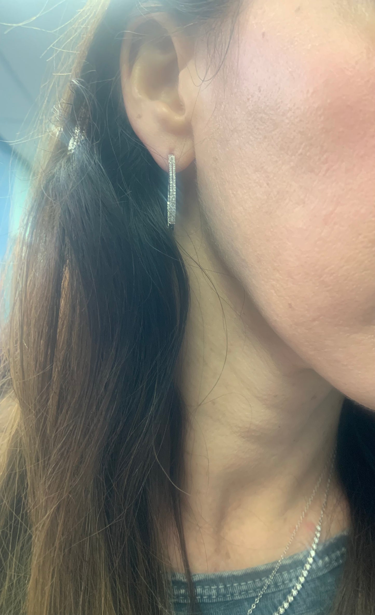Large Oval Double Row Diamond Hoop Earrings.