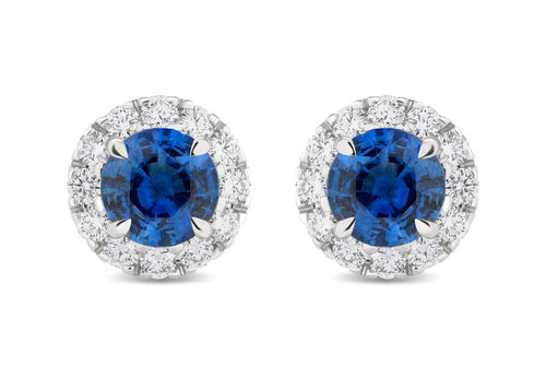 Round Sapphire and Diamond Halo Stud Earrings