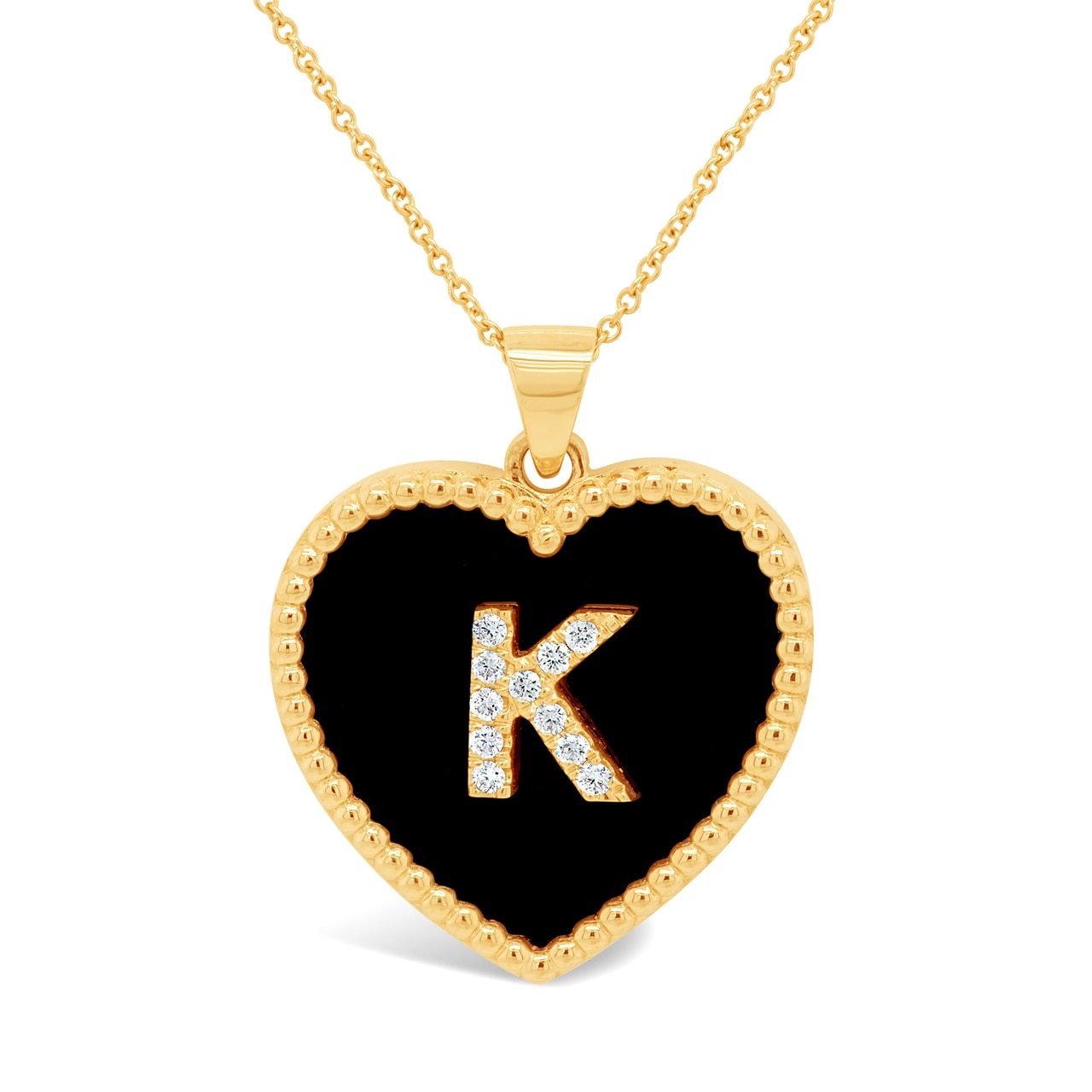 Large Onyx Diamond Initial Heart Pendant
