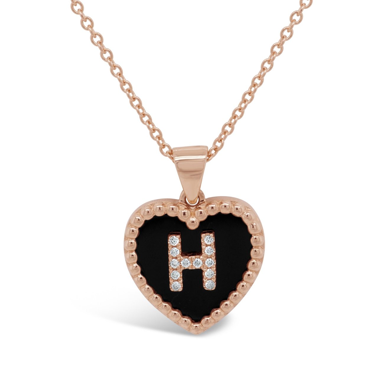 Small Onyx and Diamond Initial Heart Pendant