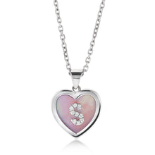 Load image into Gallery viewer, Small Mother of Pearl Diamond Initial Heart Pendant 2