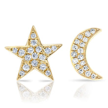 Load image into Gallery viewer, Diamond Moon and Star Earrings - Yellow