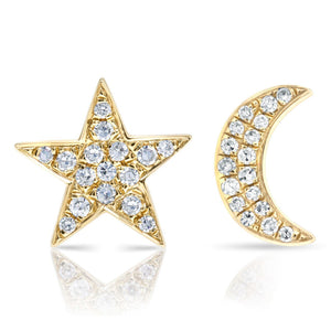 Diamond Moon and Star Earrings - Yellow