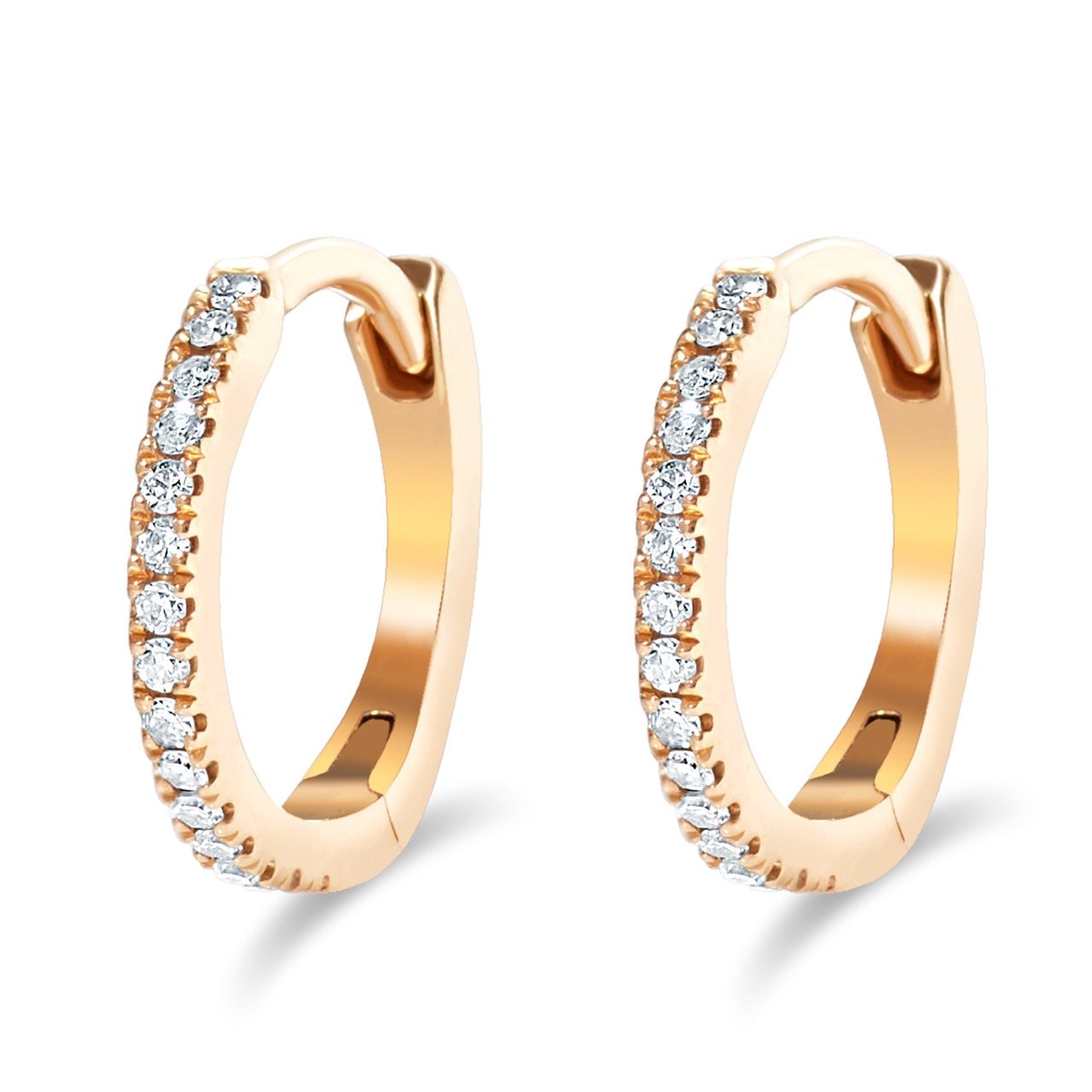 14K Gold Mini Diamond Hoops - Yellow