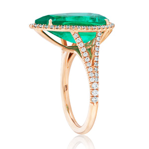 Green Emerald Pear and Diamond Halo Ring - Two