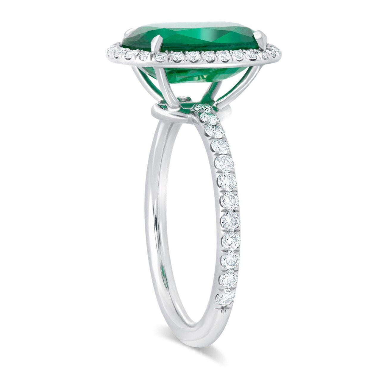 Platinum Oval Emerald and Diamond Halo Ring