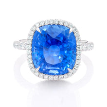 Load image into Gallery viewer, Platinum Sapphire Diamond Halo Ring