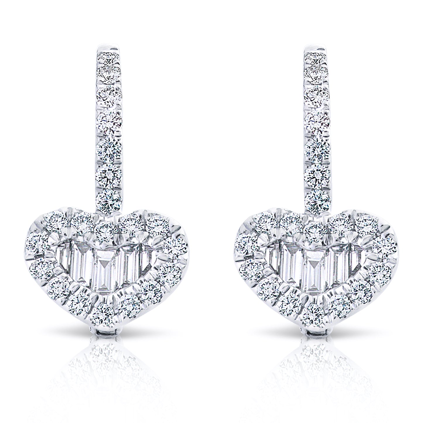 Baguette and Round Diamond Heart Earrings
