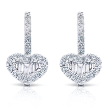 Load image into Gallery viewer, Baguette and Round Diamond Heart Earrings