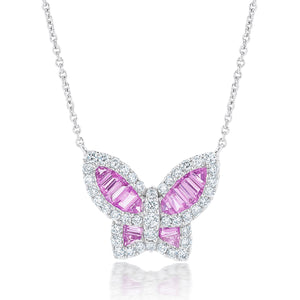 Large Pink Sapphire and Diamond Butterfly Pendant - Two