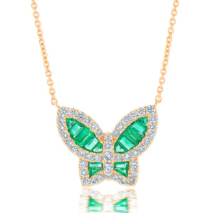 Large Emerald and Diamond Butterfly Pendant - Four