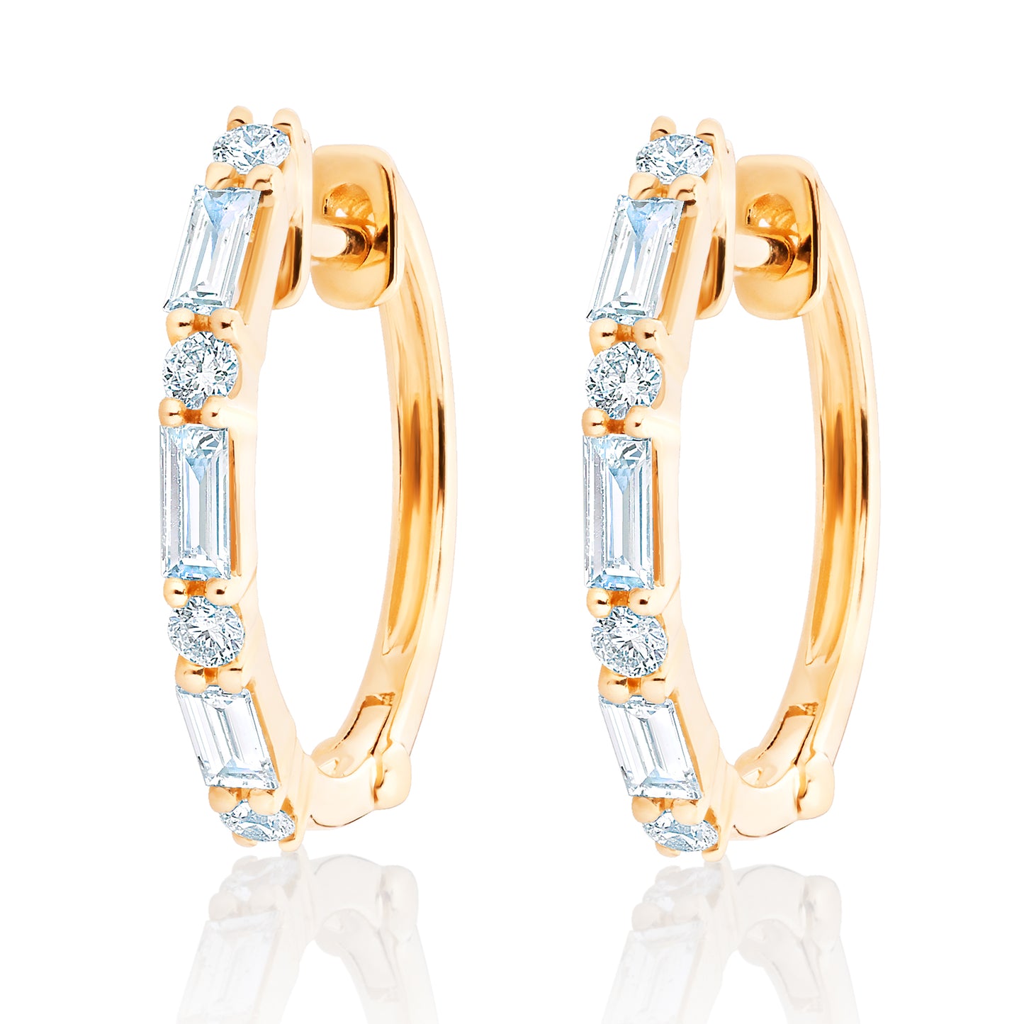 Diamond Baguette and Round Diamond Hoops