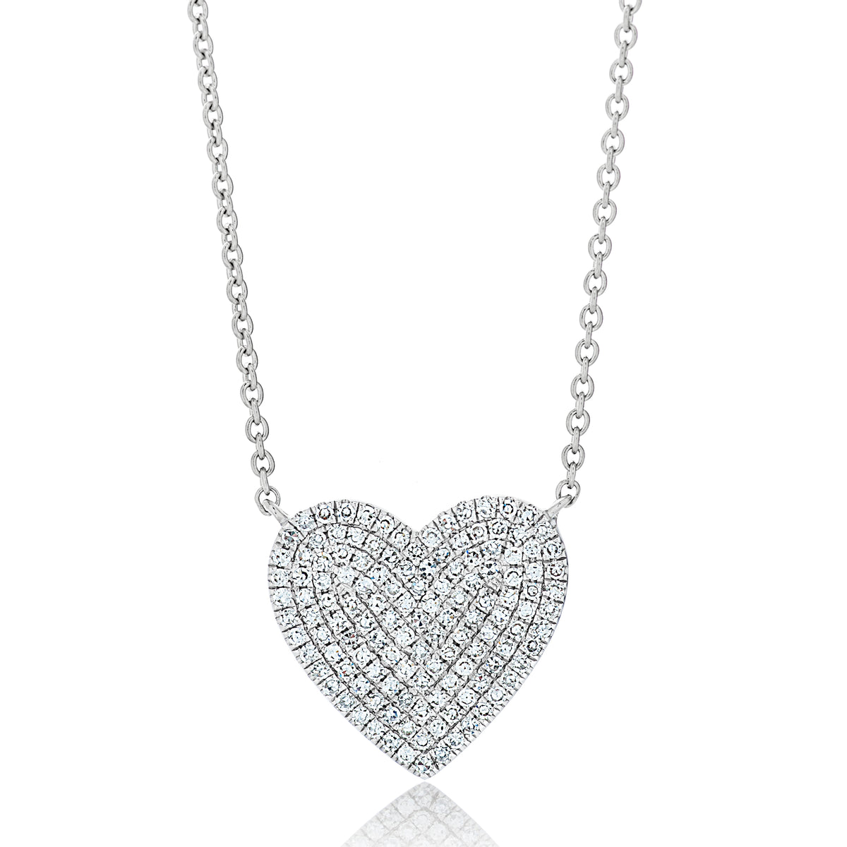 14K White Gold Pave Diamond Heart Pendant Necklace