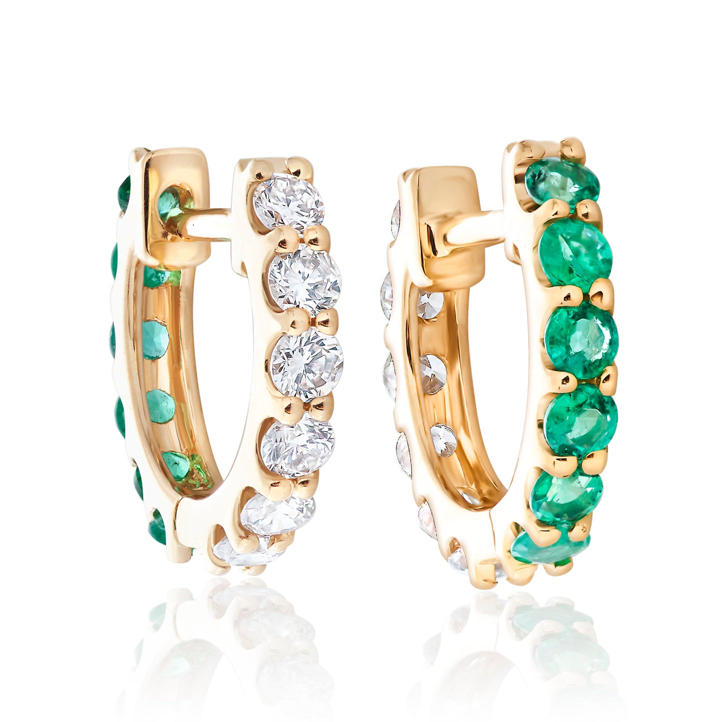 Petite Half Emerald and Diamond Huggie Hoops